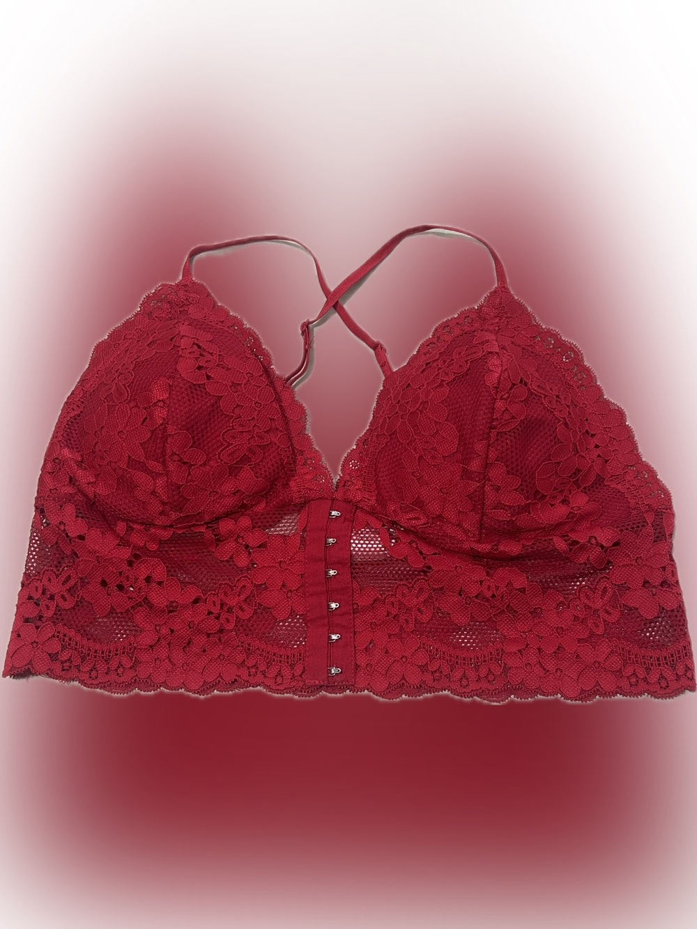 Bozzolo Wine Red Lace Longline Bralette with Front Hooks